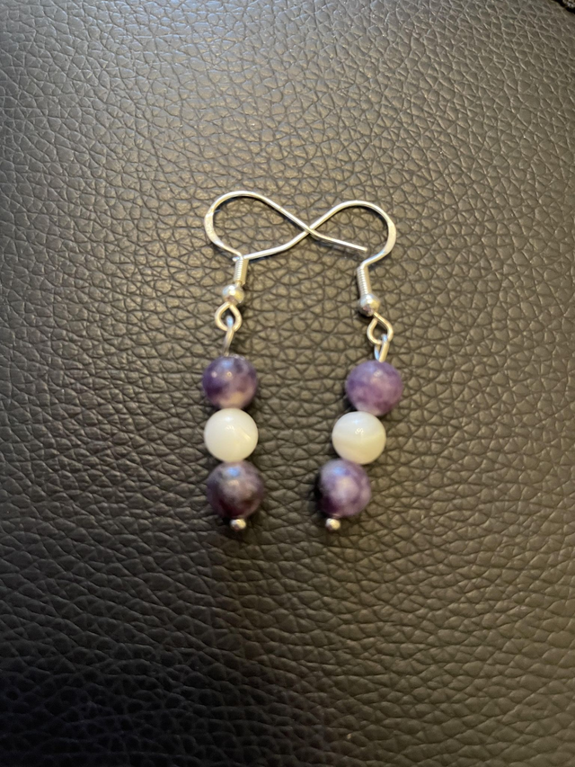 Boucles d'oreilles Lépidolite et Nacre 6 mm