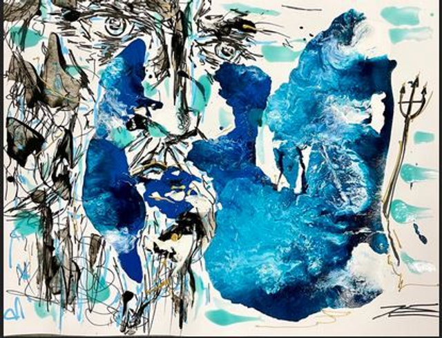 Oeuvre sur papier - Dieu Poséidon - 50x65cm 