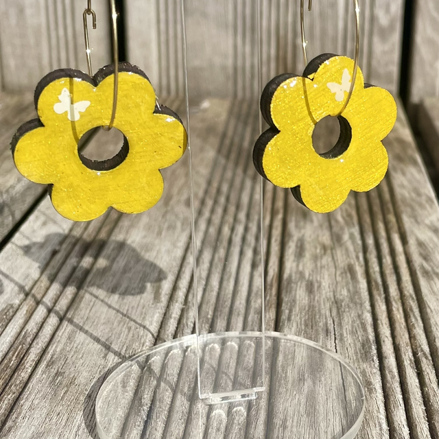 Créoles fleurs jaunes papillon 