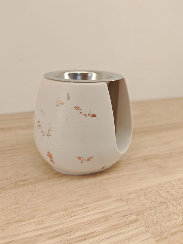 Diffuseur Ovalie blanc & feuilles d'or rose