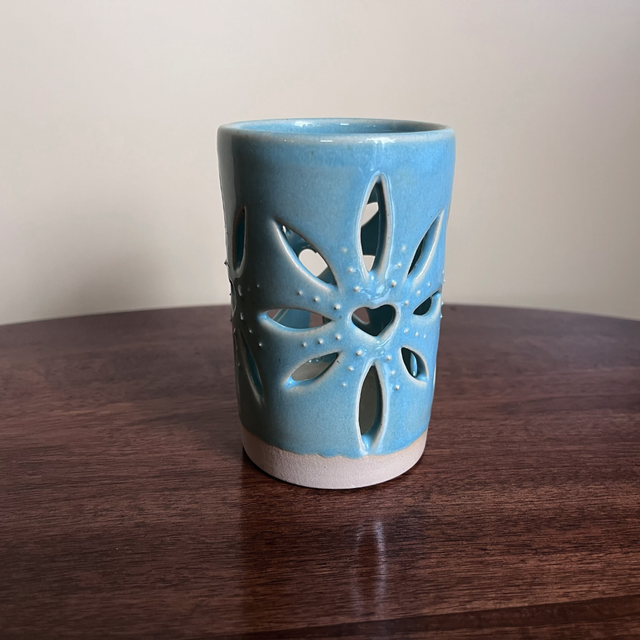 Tealight Holder - Cobalt Blue Flower Design