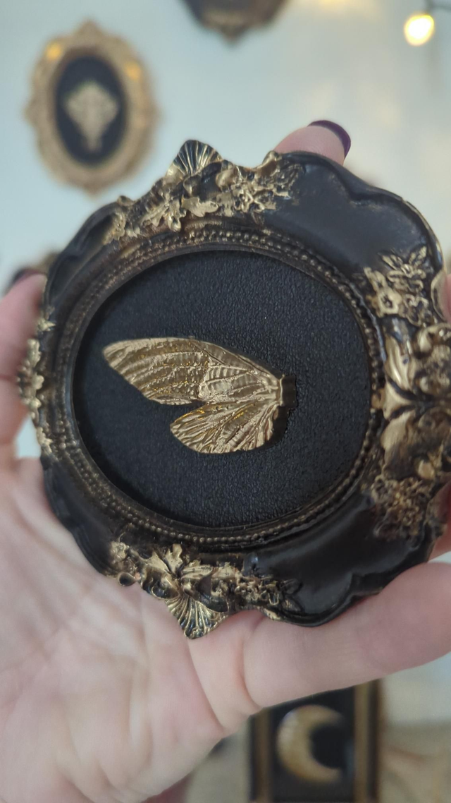 Cadre baroque noir vieilli aile papillon