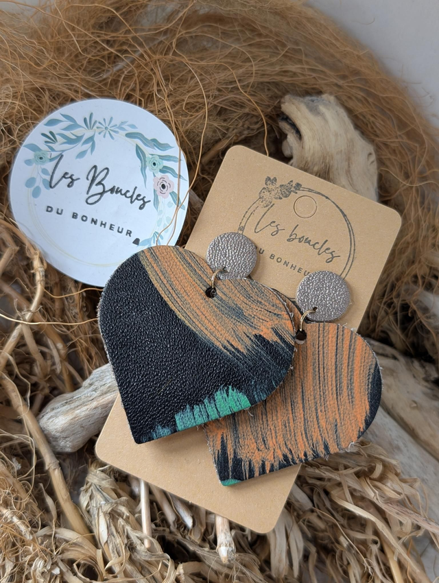 Boucles d&#039;oreilles Coeur ❤️  noir orange c2053