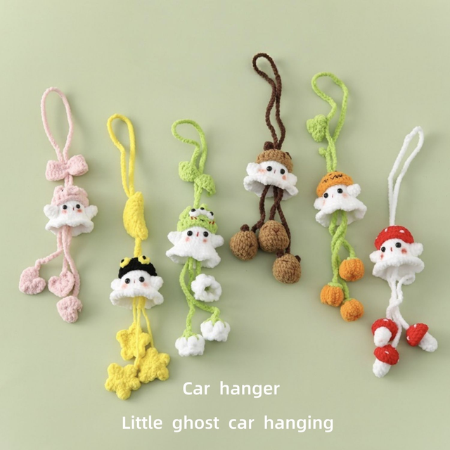 Little ghost car hanging crochet doll 