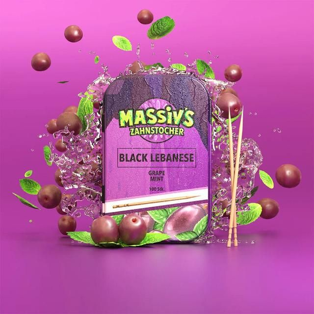 Wunderzahnstocher MASSIV'S Zahnstocher Black Lebanese - Grape Mint - 100er Pack