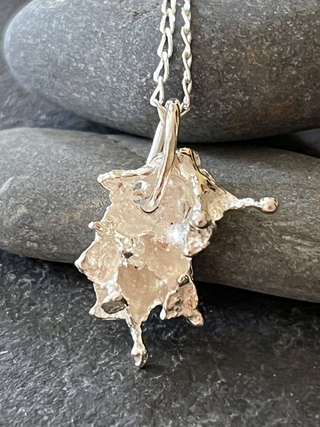 Silver Bloom: Sculptural Salt Cast Pendant in Recycled Sterling Silver