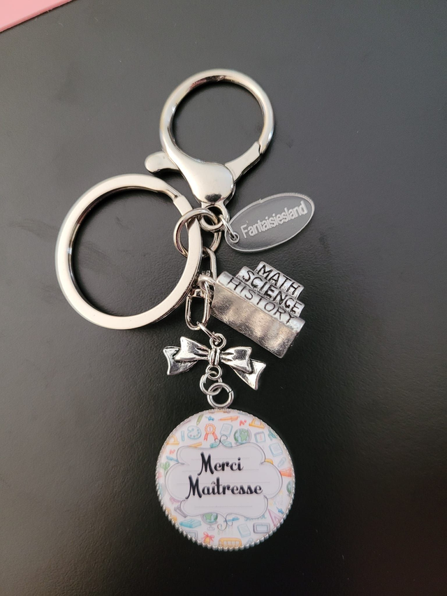 Trio Accroche-clés argenté  Maîtresse Fantaisiesland , Miroir &amp; pochette teacher