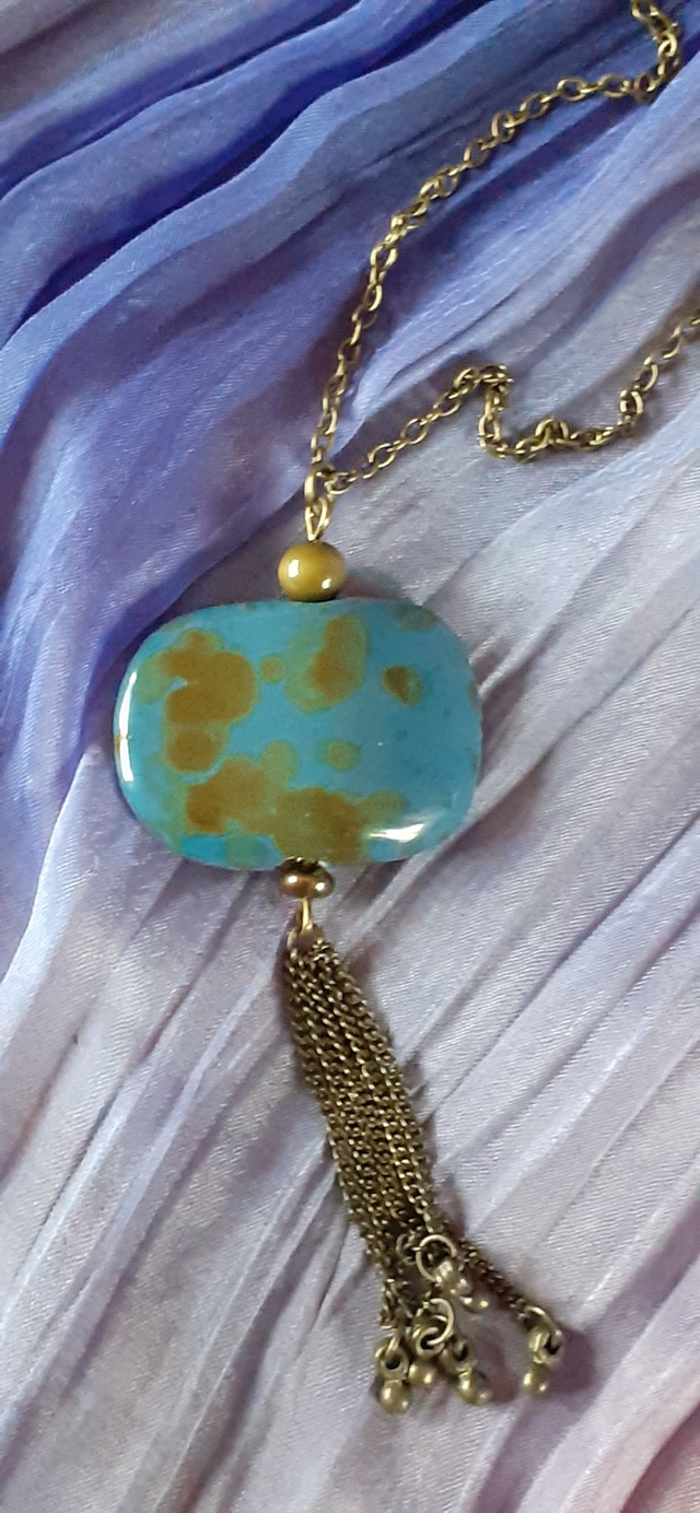 Lapis Collier bronze antique avec pendentifs perle de céramique bleu lapis -lazuli