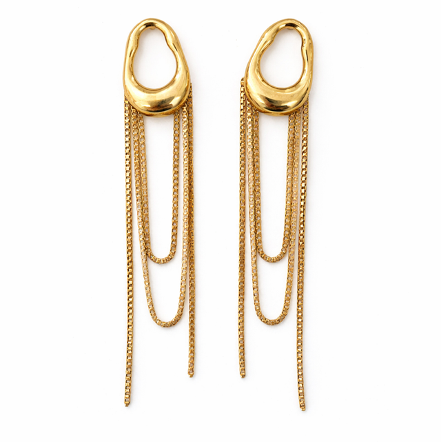 Pendientes acero dorado largos cadenas 