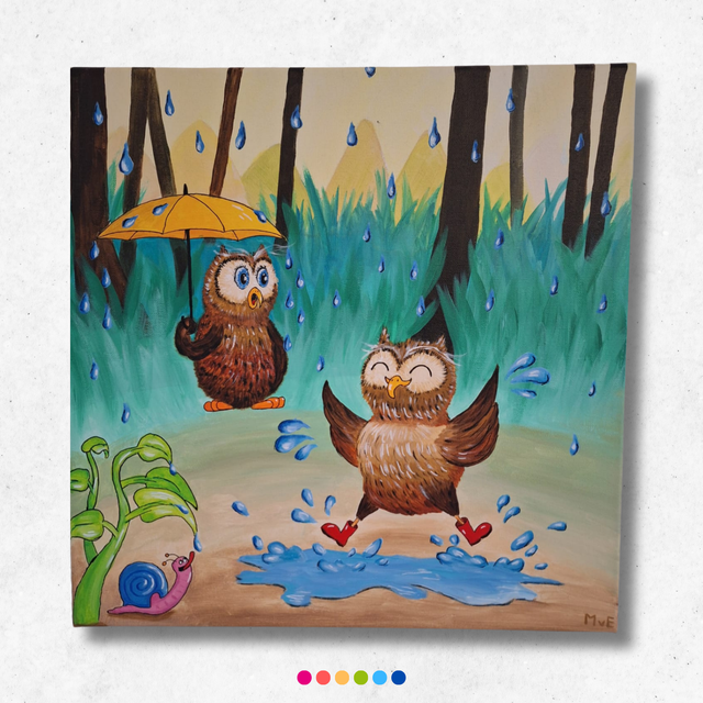 Uiltjes in de regen | Schilderij