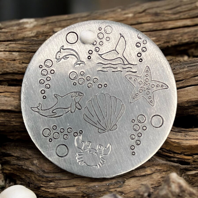 Bubbles - nautical themed handstamped personalised pet tag