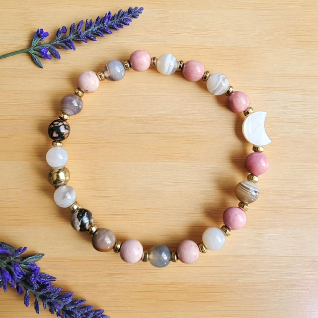 Bracelet Femme "Joie & Bien-être" : Agate Botswana, Rhodonite & Hématite