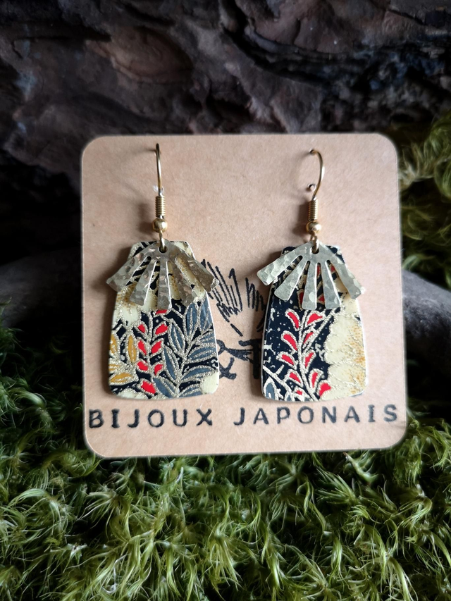 Boucles d'oreilles - crochets - papier washi - fleurs - éventail - laiton - La&Titia