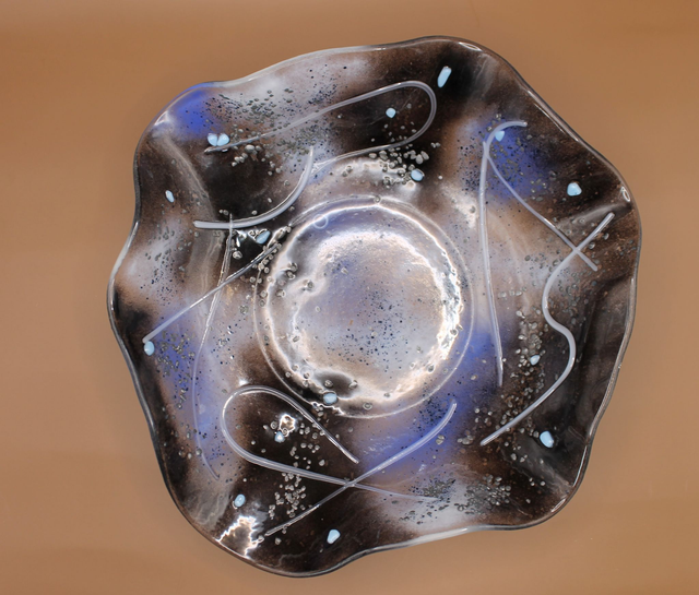 10" Round Drapped Bowl in Blacks & Blues representing the Night Sky