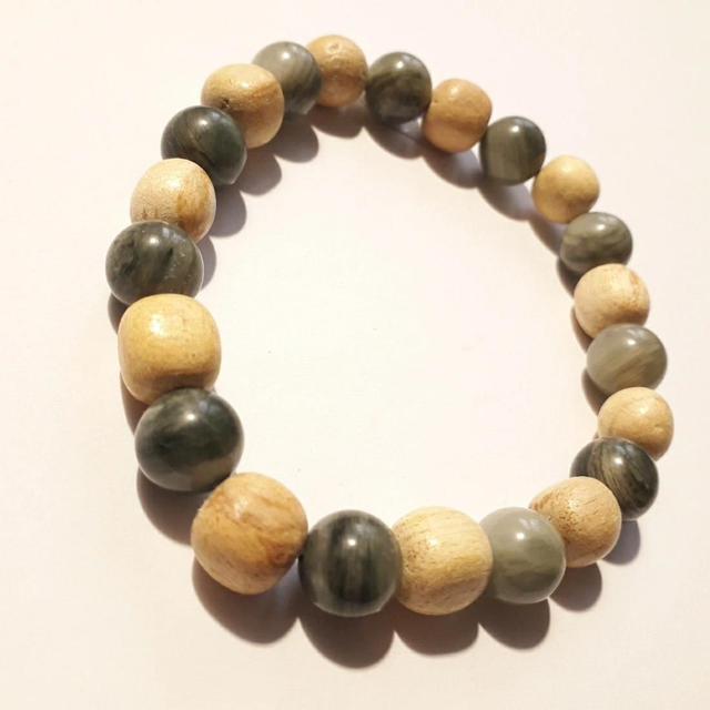 Serpentine Quartz &amp; Palo Santo Bracelet 