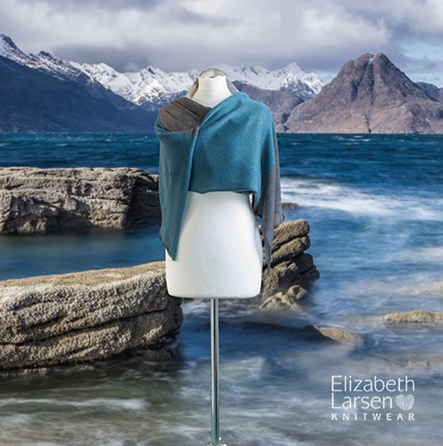 Skye Collection teal and grey wrap / pashmina / stole. Super fine merino shawl.