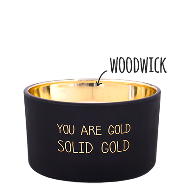 Geurkaars met houten lont (Woodwick) | You are gold, Solid gold