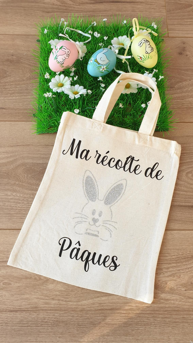 Sac de pâques Argenté paillettes écriture noire