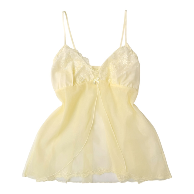 BNWT Japanese brand coquette butter yellow embroidered cups babydoll cami 