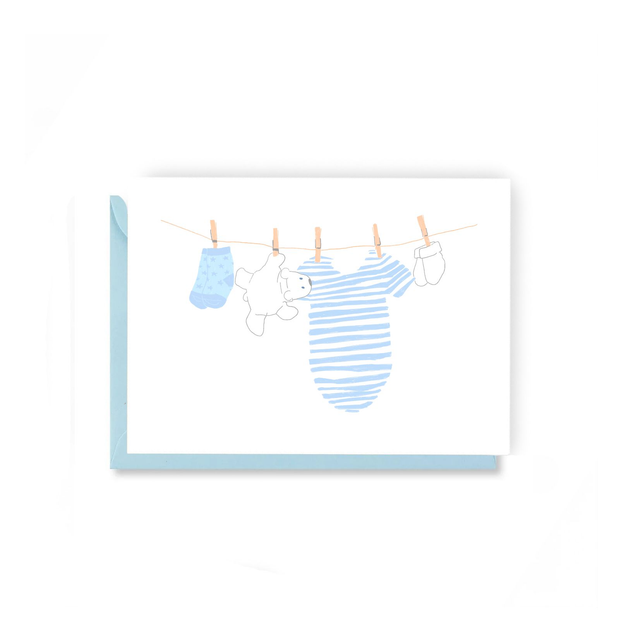 Blue Baby Washing Line - Illustrated New Baby Card