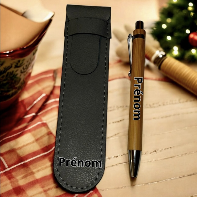 Coffret à personnaliser Stylo en bois avec son étui en similicuir 