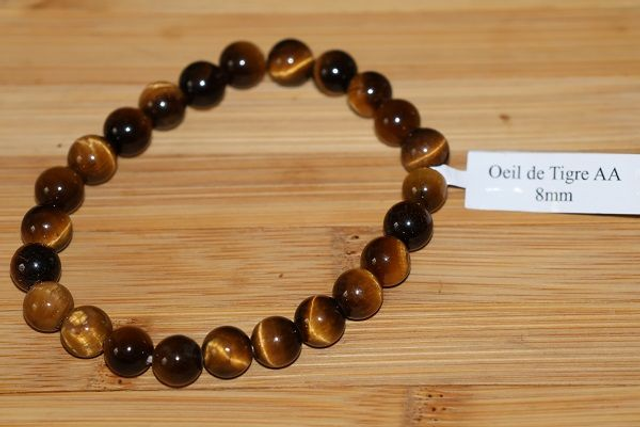 Bracelet boules 8 mm - Oeil de tigre - Pierre naturelle - Taille 2