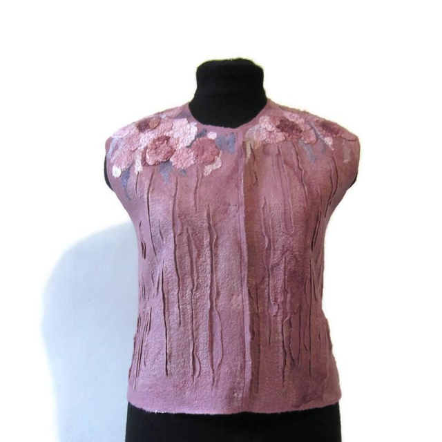 Gilet da donna infeltrito di lana merino e seta