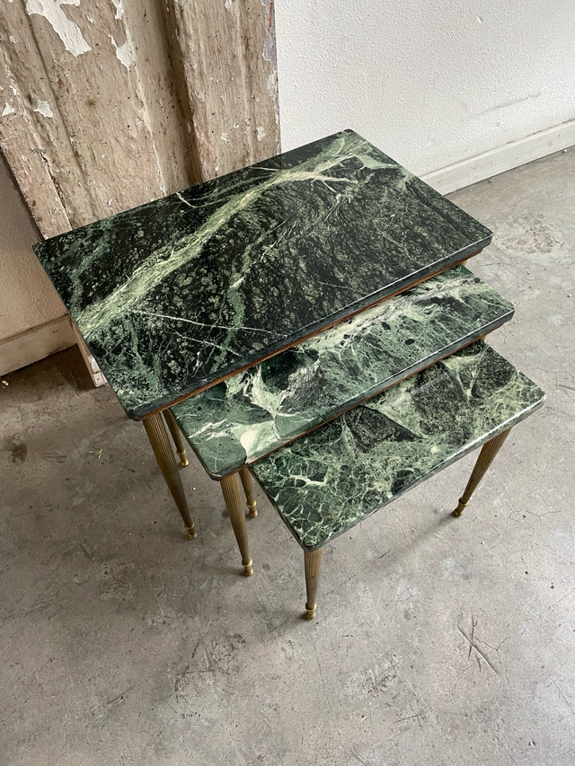 Vintage tafeltjes set groen marmer