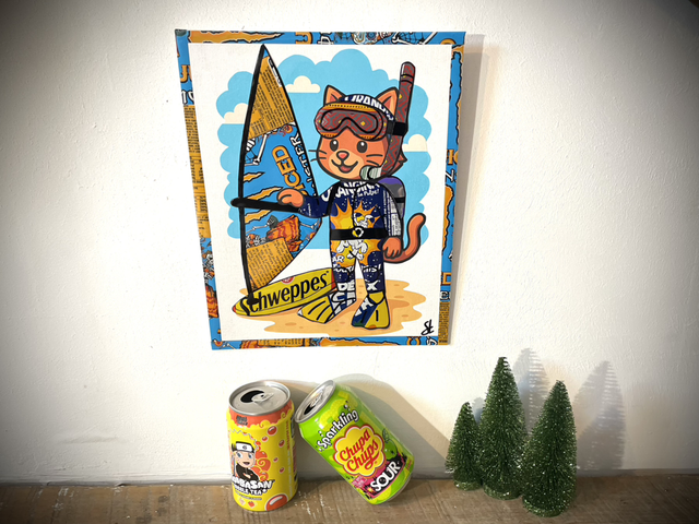 Tableau chat surfeur