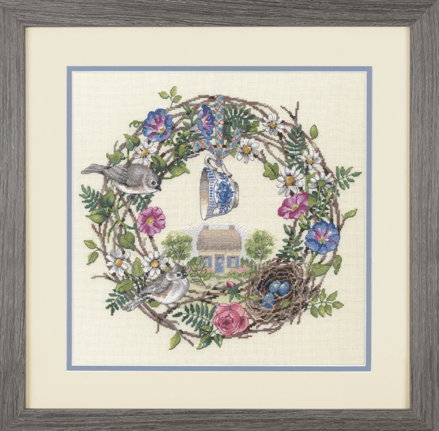 Counted Cross Stitch Kit: The Gold Collection: Cottage Wreath - Dimensions