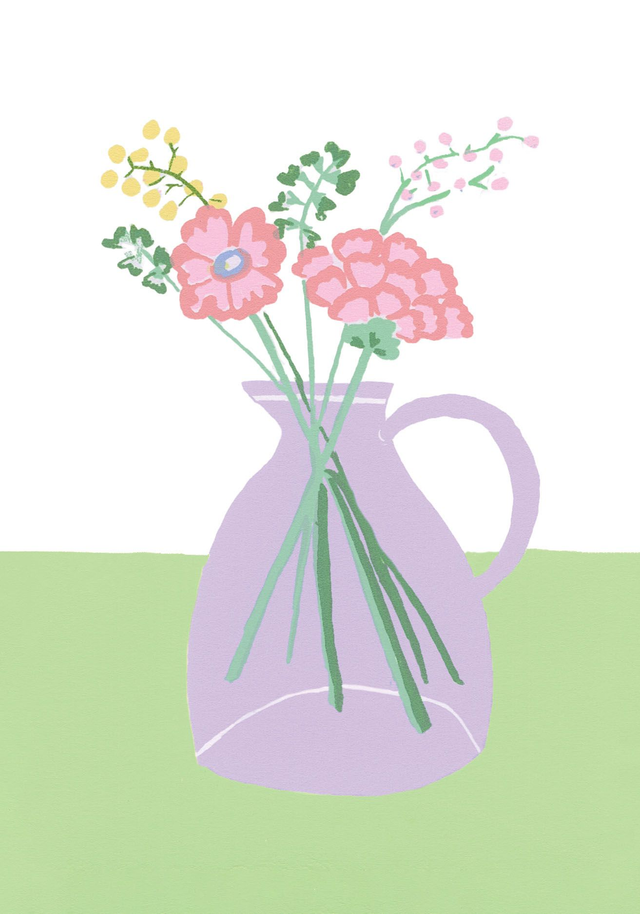 Greetings Card - lilac and green flowers vase