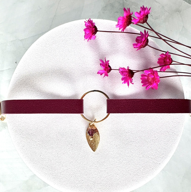 Bracelet INFINE Doré à l’Or Cuir Prune 