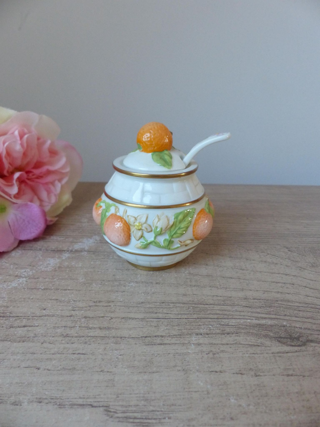 Rare et élégant – Petit Pot de Confiture d’Orange avec Cuillère – Collection Franklin Mint Le Cordon Bleu Vintage 1988 - Cuisine Gourmande