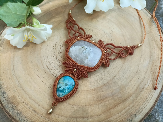 Collier ~ Quartz agatisé & Chrysocolle