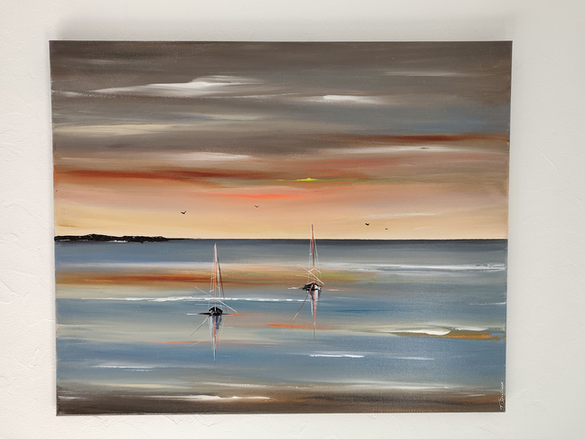 tableau Moderne abstrait - art contemporain - marine colorée bateaux voiliers