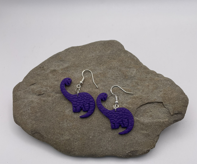 Purple Brachiosaurus earrings