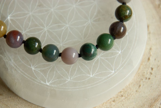 (M-L) Agate indienne / Bracelet ajustable en soie nouée (perles ~8,5mm)