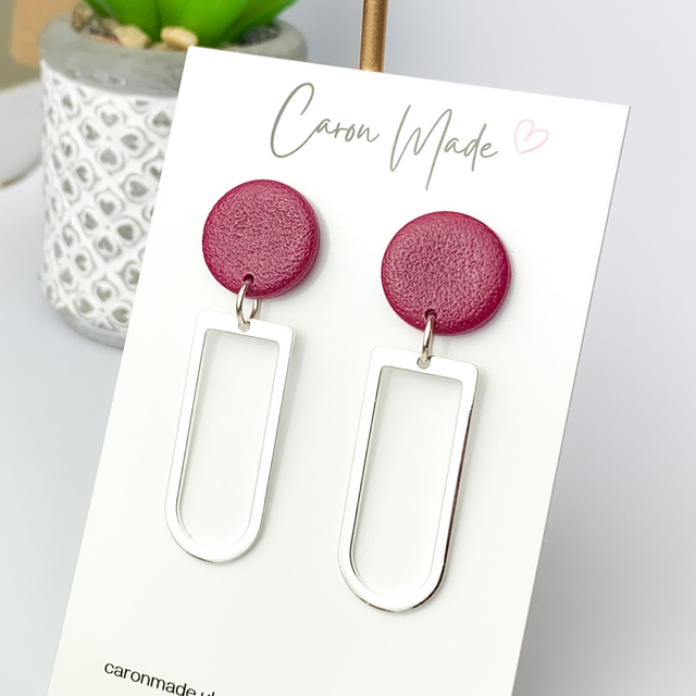 Burgundy and silver drop earrings