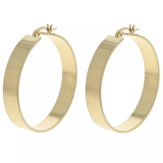 Créoles large lisse 40 mm - Doré à l’or fin x2 