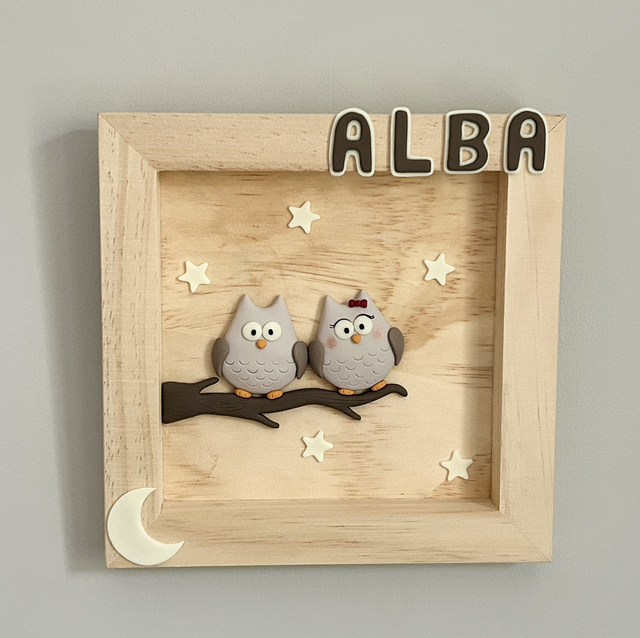 Tableau hiboux amoureux personnalisable