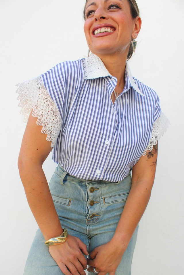 Camisa Puntillas Azul