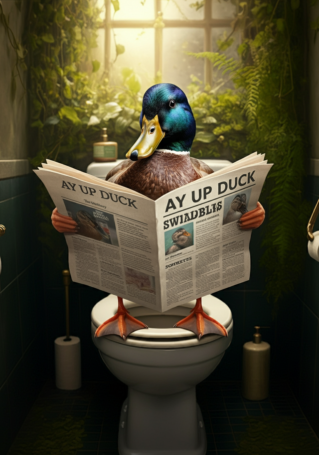 Duck on the Toilet Framed Canvas