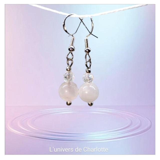 Boucles d'oreilles "Cristal de roche/Quartz rose"BO-033