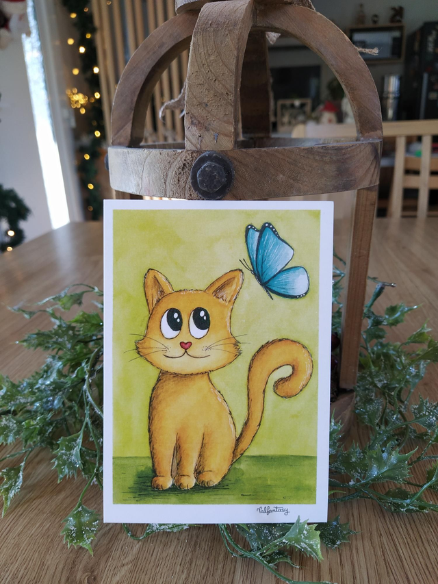 Carte "Chat et papillon", 10 x 15 cm