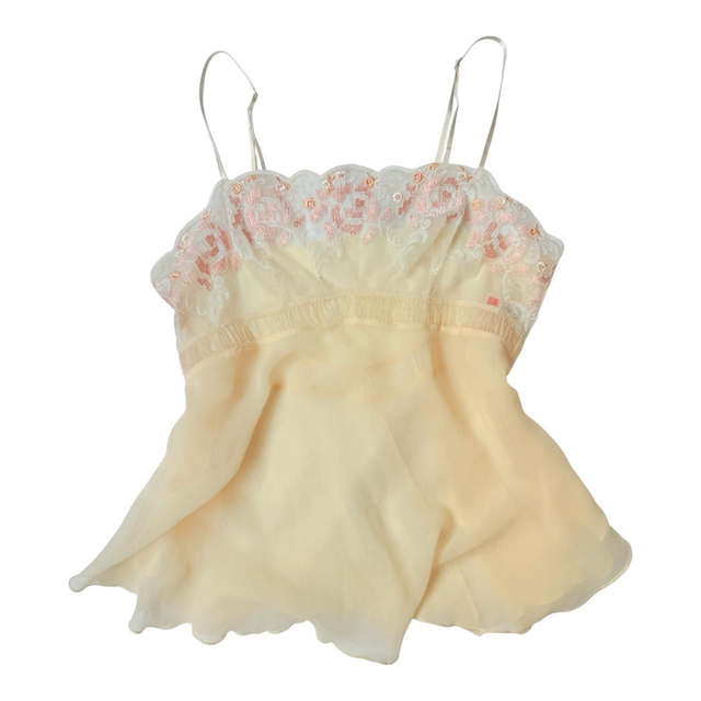 Japanese brand coquette butter yellow flowy sheer cami 