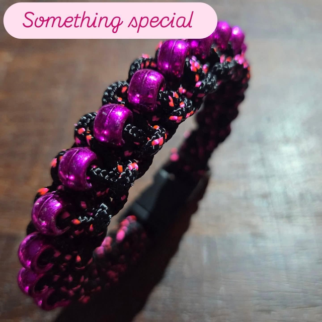 10.5 inch beaded black/pink cobra weave collar