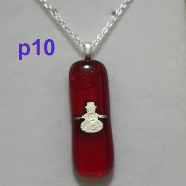 Silver snowman red glass pendant &amp; chain p10