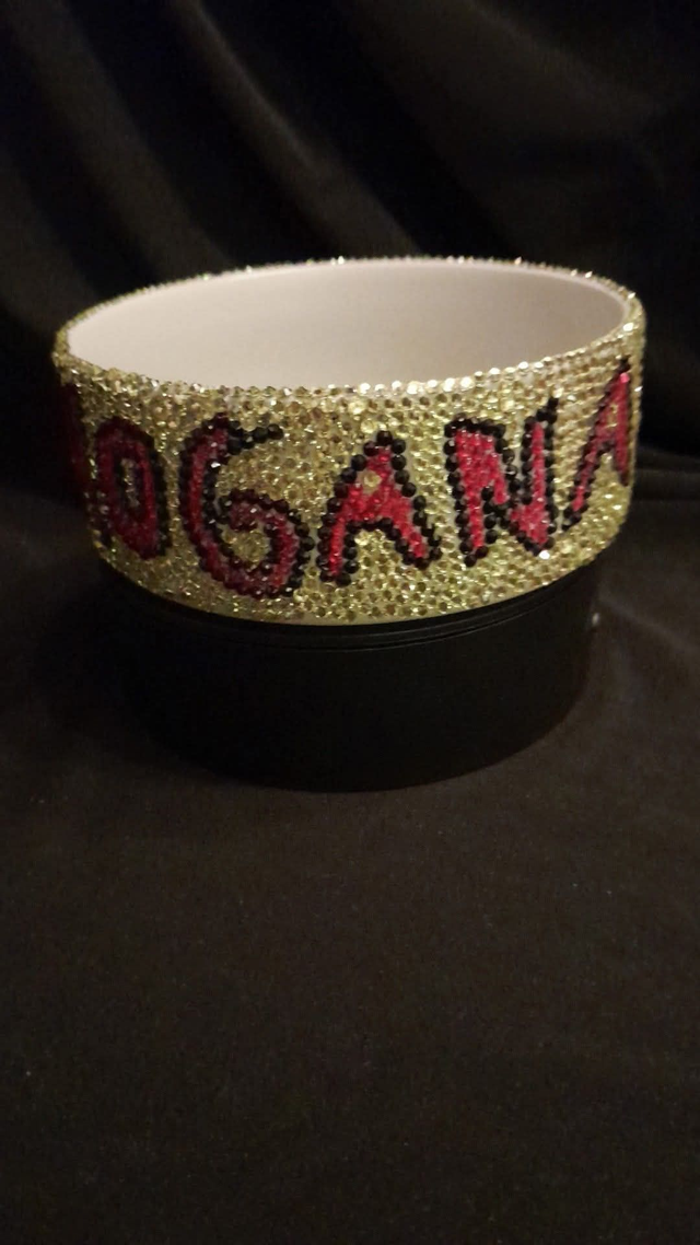 Hoganmania Wrestling YELLOW Hulk Hulk Theme CUSTOM PET NAME Decorated &amp; Designed On A Grey Pet Bowl PRE-ORDER