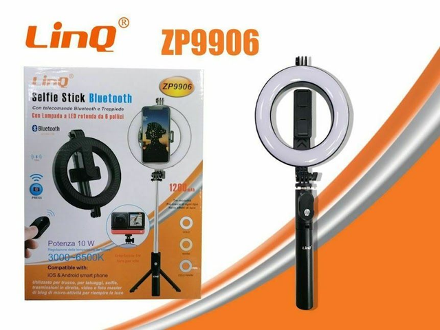 Linq Zp9906 Asta Supporto Selfie Jack Autoscatto Con Luce Anello Ring Bluetooth