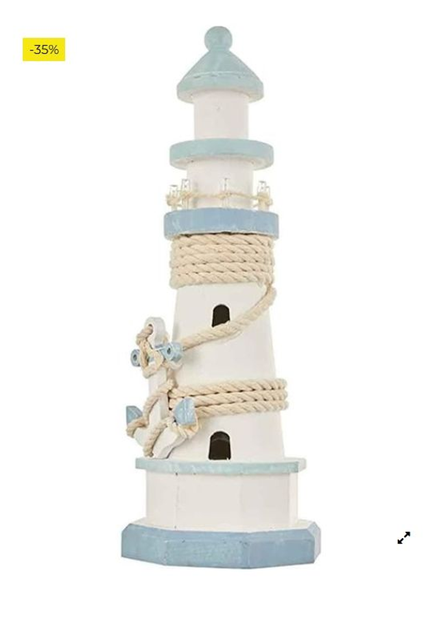 Faro de Madera con 8 LED Blancas, 10.5 x 29.5 cm